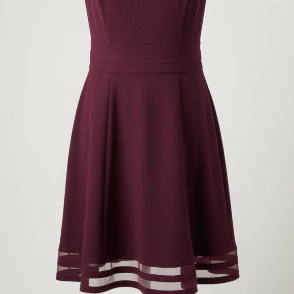 Calvin Klein Plum/Bordeaux Fit & Flare Dress Size 2 -Sheer Hem Detail never worn - Picture 2 of 5